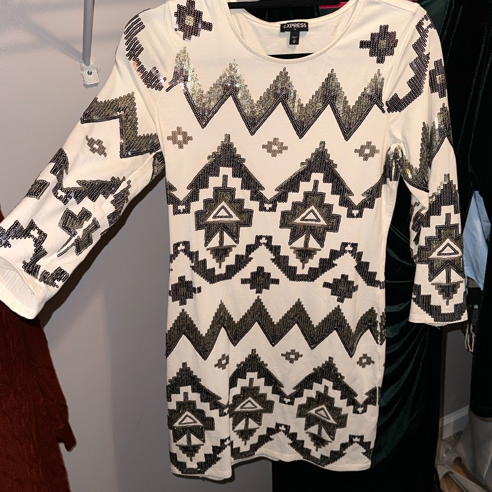 Express sequin 3/4 length sleeve dress